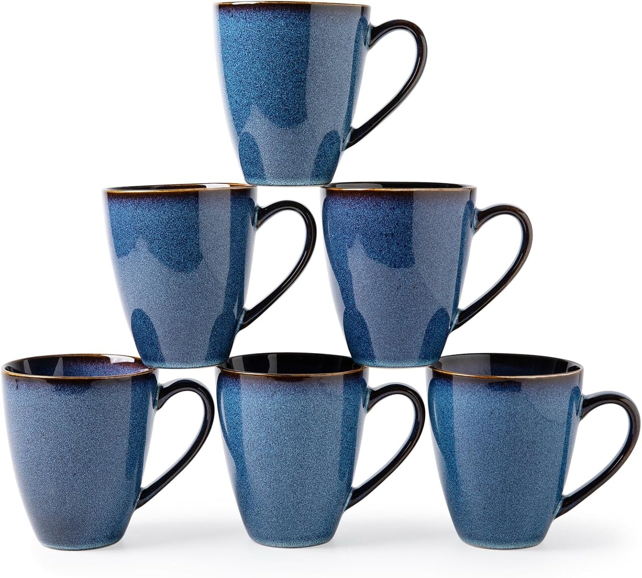 Coffee Mugs Set of 6, Large Ceramic Blue Coffee Mugs Set with handle